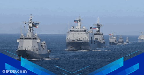 Military Ships With Number 14 In Ocean GIF