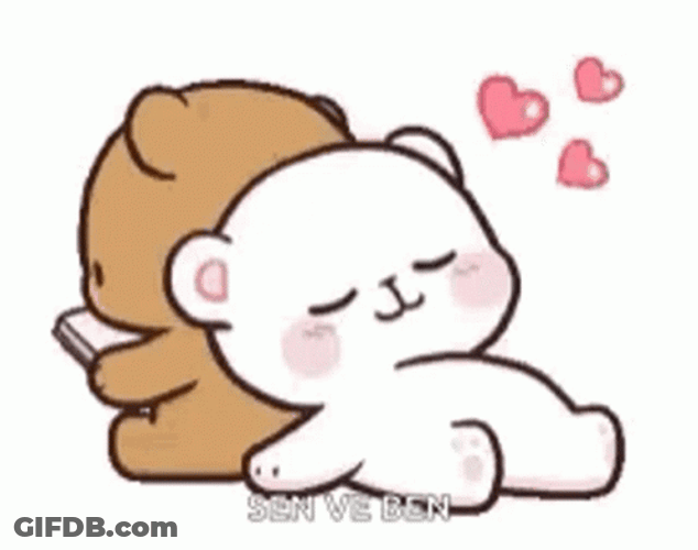 Milk And Mocha Bear Back Lean Popping Hearts GIF
