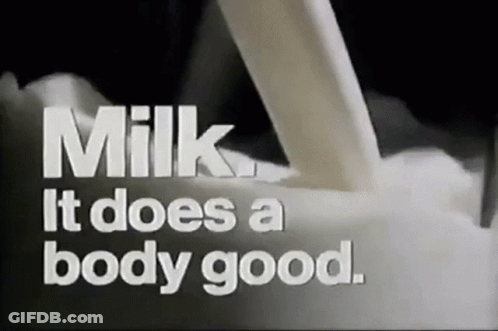 Milk Is Poured Into A Glass With The Words Milk It Does A Body Good GIF