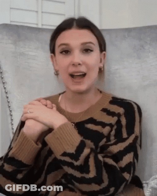 Millie Bobby Brown Sweater With Black Stripes GIF