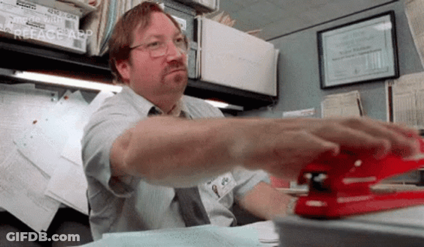 Milton Office Space Red Stapler Face Swap GIF