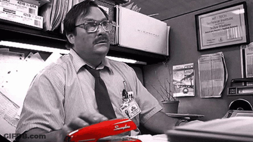 Milton Office Space Stephen Root Touching The Stapler GIF