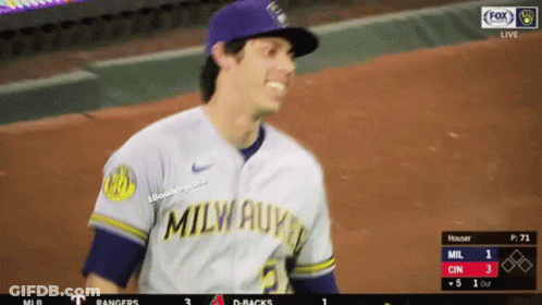 Milwaukee Baseball Player Smiling In Purple Hat GIF