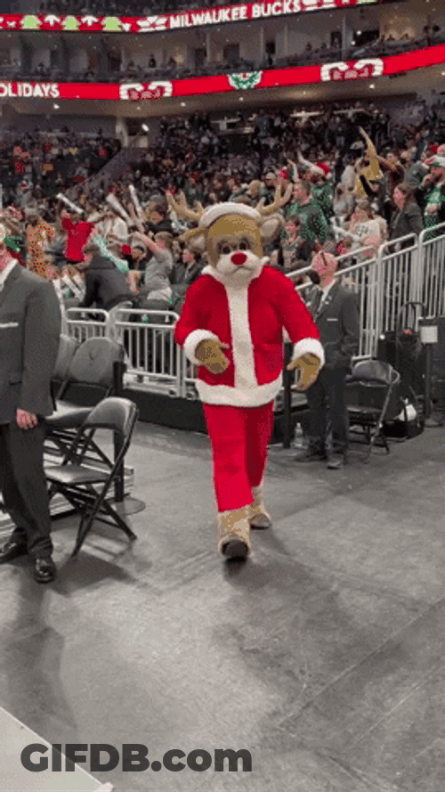 Milwaukee Bucks Bango Mascot Wearing Santa Claus Costume GIF