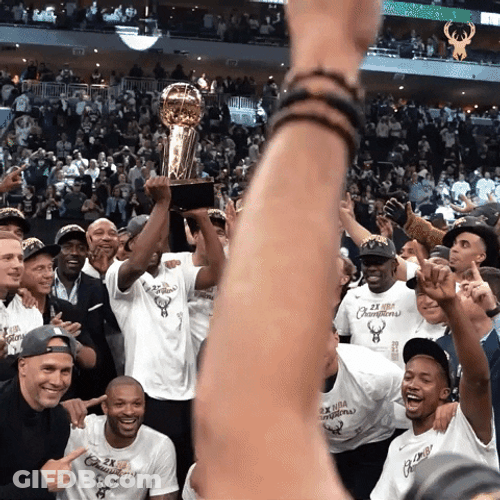 Milwaukee Bucks Taking Photo With Trophy GIF