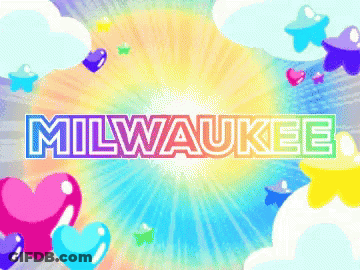 Milwaukee On Colorful Background With Hearts And Stars GIF
