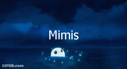 Mimis Word On Blue Background With Seals In Water GIF