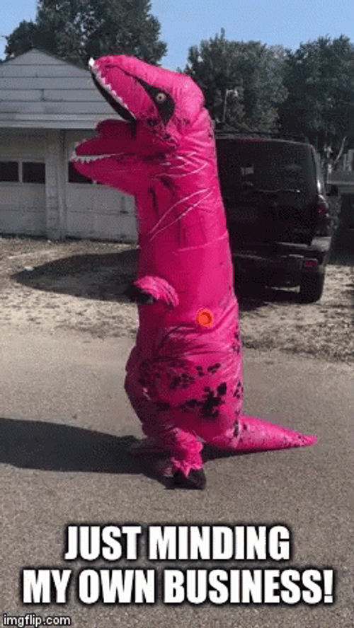 Minding My Business Dinosaur Mascot GIF