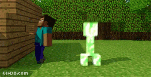 Minecraft Character Beside Creeper GIF