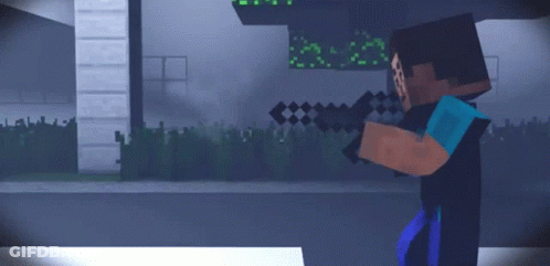 Minecraft Character Holding Sword And Shooting Gun GIF