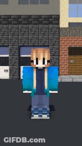 Minecraft Character In Blue Jacket GIF