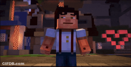 Minecraft Character In Front Of Sign Saying Hit GIF