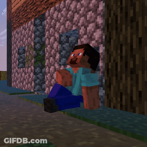 Minecraft Character Sitting In Front Of Building GIF