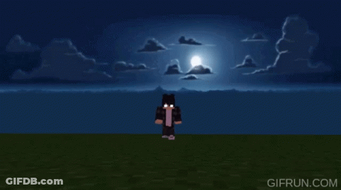Minecraft Character Standing Before Full Moon GIF