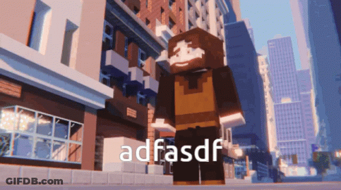 Minecraft Character Standing In Front Of Building Saying Adfasdf GIF