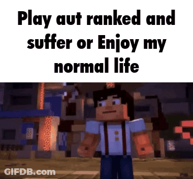 Minecraft Character Standing In Front Of City Saying Play Auto Ranked And Suffer Or Enjoy My Normal Life GIF