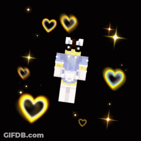 Minecraft Character Surrounded By Glowing Hearts And Stars GIF