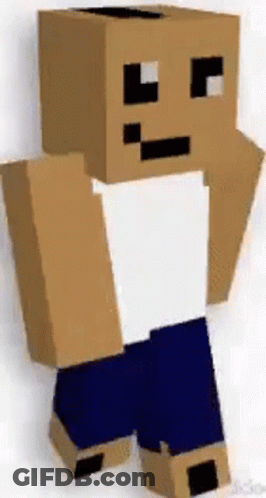 Minecraft Character With Cardboard Box Head And Blue Shorts GIF