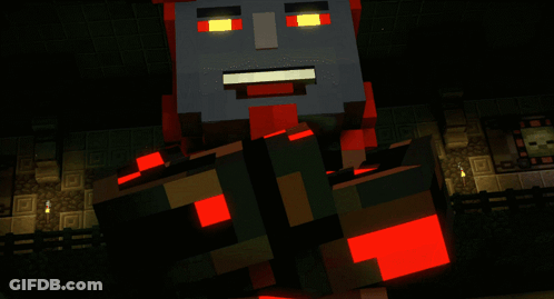 Minecraft Character With Glowing Eyes And Red Hat GIF