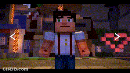 Minecraft Character With Suspenders Standing In Front Of Building GIF