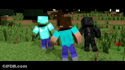 Minecraft Characters In Grass Field GIF