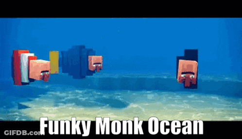 Minecraft Characters Swimming Funky Monk Ocean GIF