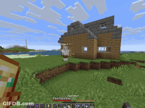 Minecraft House And Villager GIF