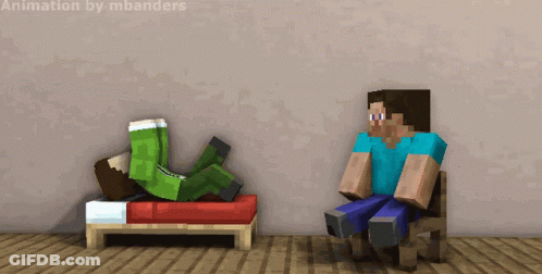 Minecraft Man Sitting In Chair And Man Laying On Bed GIF