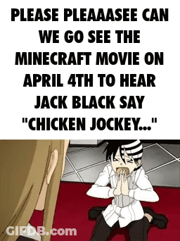 Minecraft Movie Jack Black Says Chicken Jockey GIF