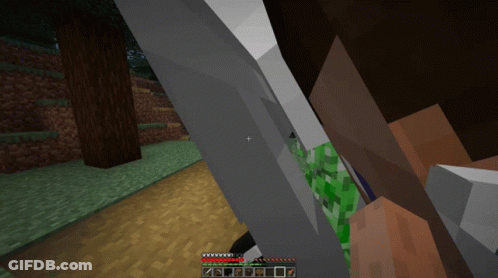 Minecraft Person Holding Sword And Green Plant GIF