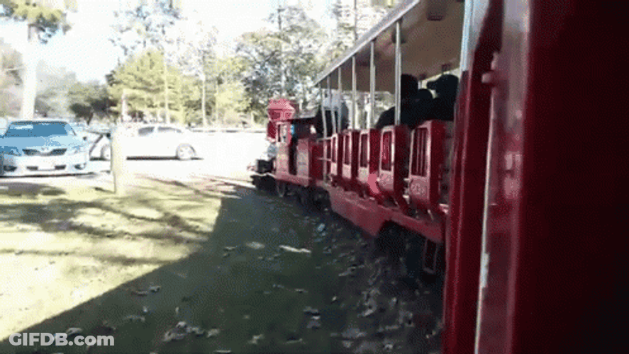 Miniature Train Crash Into A White Car GIF