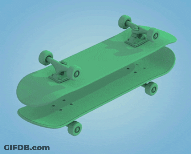 Minimalist Green Rotating Skateboard GIF