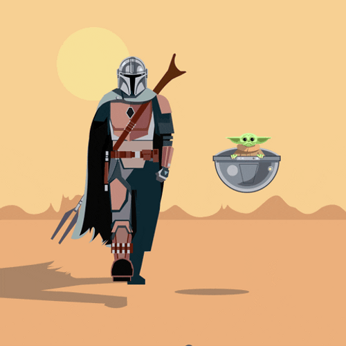 Minimalist Star Wars Baby Yoda And The Mandalorian GIF