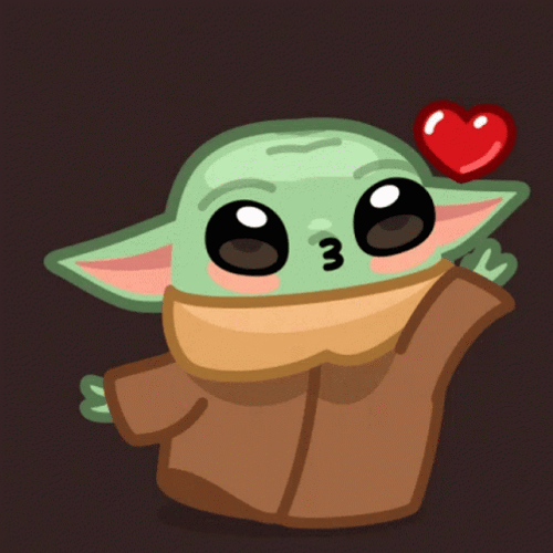 Minimalist Star Wars Baby Yoda Blowing Kiss GIF