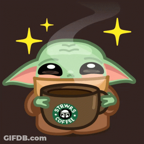 Minimalist Star Wars Baby Yoda Drinking Coffee GIF