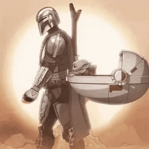 Minimalist Star Wars Baby Yoda Mandalorian Side View GIF