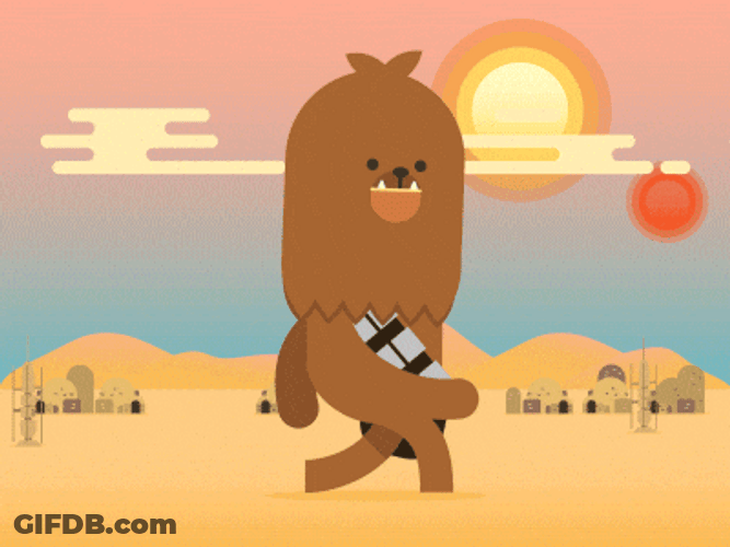 Minimalist Star Wars Chewbacca Walking In Desert GIF