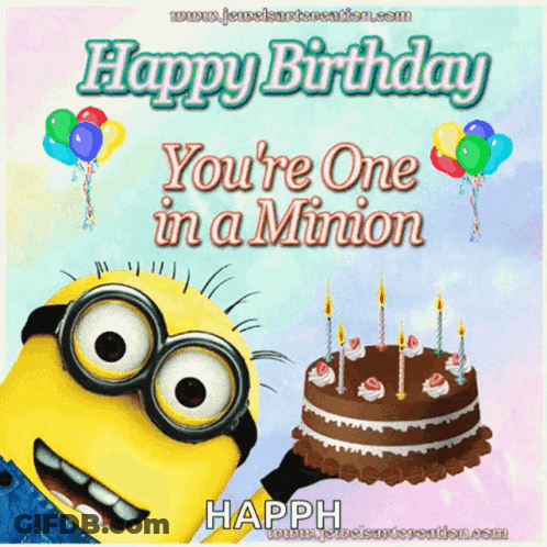 Minion Holding Cake Happy Birthday You're One In A Minion GIF