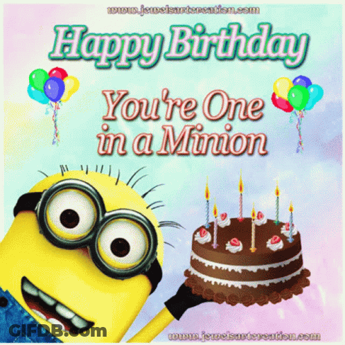 Minion Holding Cake Happy Birthday You're One In A Minion GIF