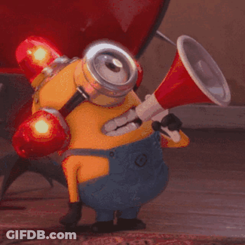 Minion Holding Megaphone In Mouth GIF