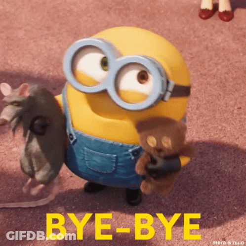 Minion Holding Teddy Bear And Mouse With Bye-Bye GIF