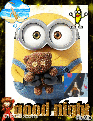 Minion Holding Teddy Bear Good Night GIF
