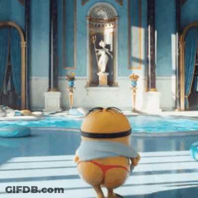 Minion In Sunglasses And Bikini Bottom By Pool GIF