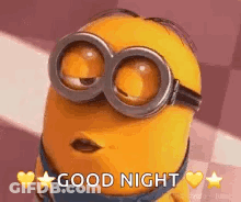 Minion With Goggles And Sunglasses Saying Good Night GIF
