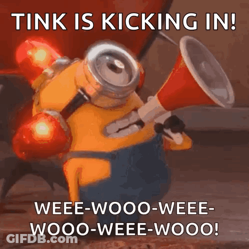Minion With Megaphone Saying Tink Kicking In GIF