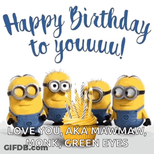 Minions Around Birthday Cupcake GIF
