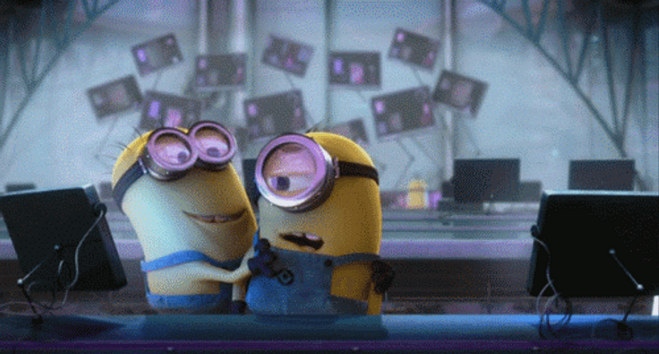 Minions Carl Hugging Kevin GIF