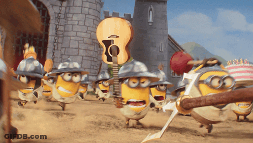 Minions Holding Guitar And Birthday Cake GIF