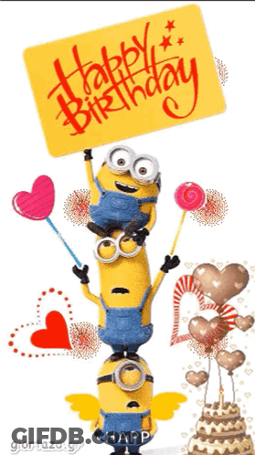 Minions Holding Happy Birthday Sign GIF