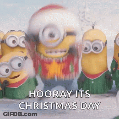 Minions In Christmas Outfits In Snow GIF